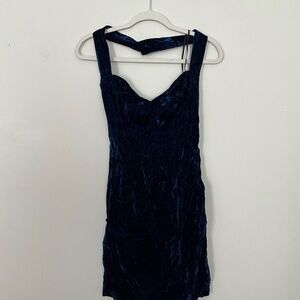 Vintage Halter Mini Blue Velvet Dress